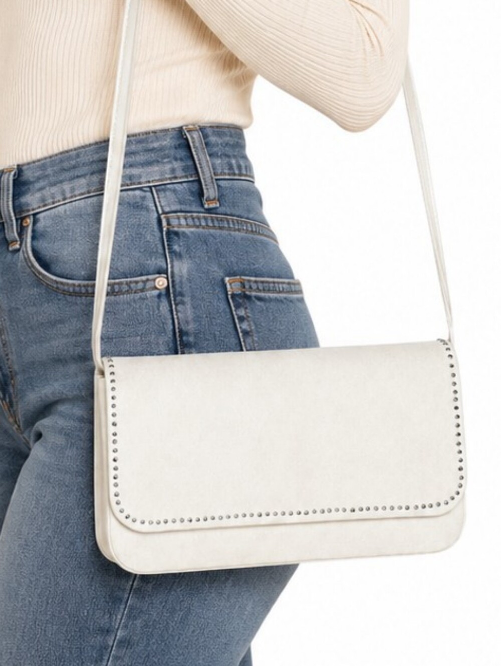👜White Studded Flap Vintage Crossbody Shoulder Evening Purse Wedding Party